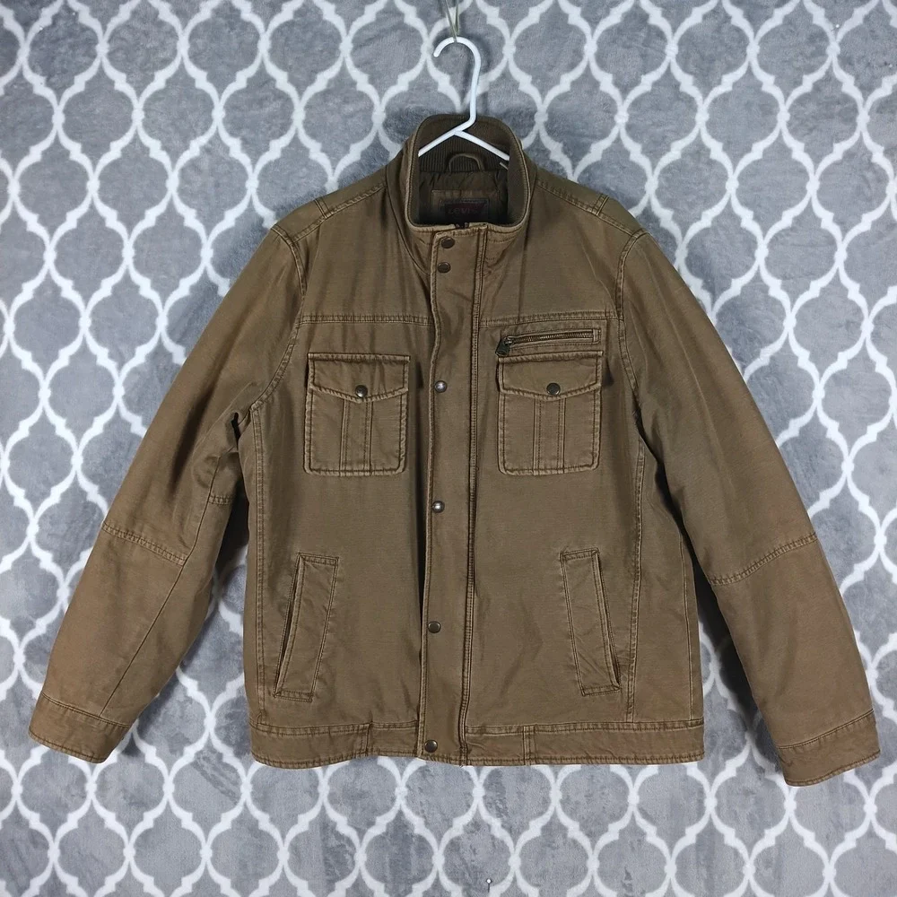Levis Field Jacket Men Large Brown Rugged Heritage Canvas Quilt Lined Twill Coat